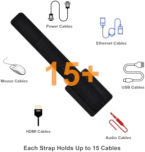 Cable Management Under Desk, 60 Pair Cord Organizer Straps