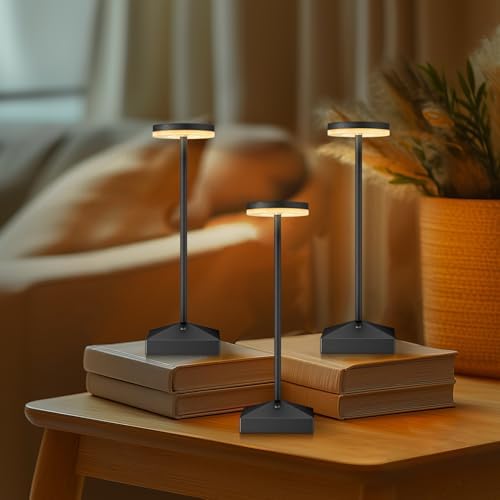 3 Pack Small Black Rechargeable Cordless Table Lamps Dimmable