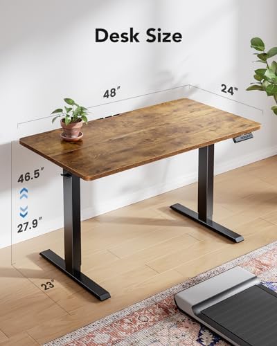 HUANUO 48x23 Inch Electric Standing Desk, Adjustable, Rustic Brown