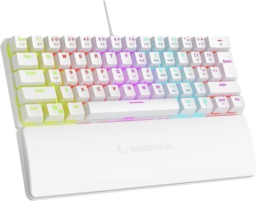 Rampage K60 Mechanical Gaming Keyboard – 62 Keys, Compact 60% Layout, Blue Switches, LED Backlit, Anti-Ghosting, Wired (White, Windows/Mac Compatible)
