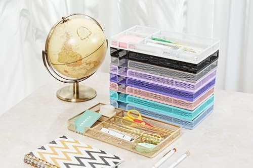 Annova Desk Drawer Organizer Tray for Office Organization - Metal Mesh - Storage Tray with Dividers for Pens, Desktop Accessories, Bathroom, Kitchen, Makeup and Office Supplies (Small, Black)