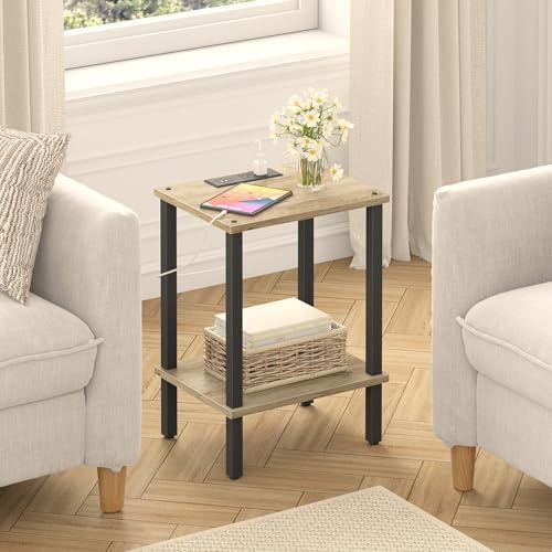 TUTOTAK End Table with Charging Station, Side Table Set of 2, Nightstand