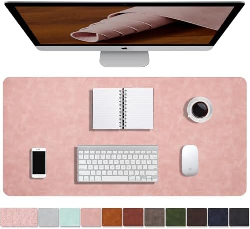Distressed Leather Desk Mat - Non-Slip PU Leather Desk Pad Protector - Large Waterproof Mouse Pad Computer Keyboard Desk Mat Desk Accessories for Office & Home (Pink, 36"x17")