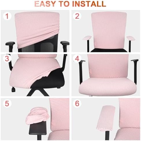 Tallew Office Chair Covers Set Computer Universal Protective Stretchable Chair Seat Covers Desk Armrest Slipcovers Pads Office Cushion Backrest for Rotating (Pink)