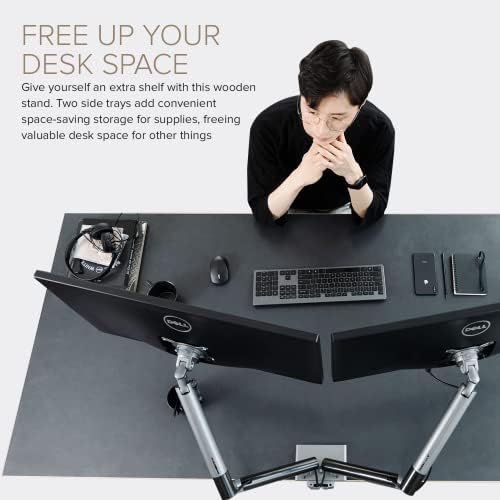 POUT E12 Dual Monitor Arm Mount Stand – Adjustable Full Motion Desk Mount for 17’’-32’’ Screens, Supports 4-22lbs per Arm, VESA 75x75mm & 100x100mm (White/Silver)