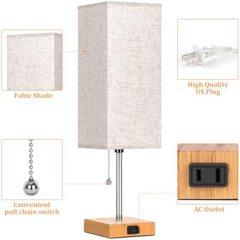 18'' Table Lamp for Bedroom set of 2,3-Color Bedside Lamps with Pull Chain