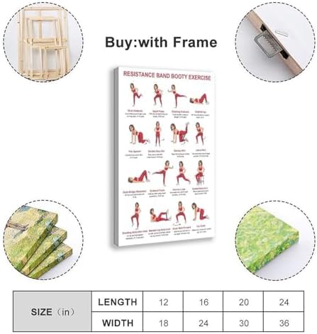 Resistance Band Glute Leg Workout Lower Body Loop Band Exercises for Women Beginner Home Workout Chart Fitness Canvas Poster Wall Art for Living Room Bedroom Decor Frame 20x30inch
