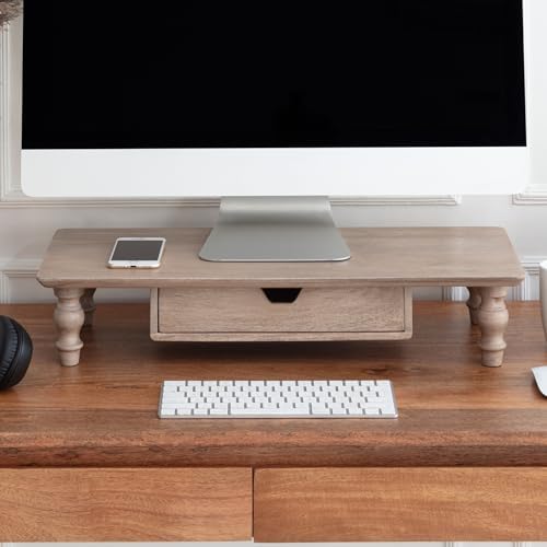 Anji Mountain Monitor Stand for Desk - Desktop Organizer & Laptop Riser, Ergonomic Monitor Riser, Space-Saving, Durable, Easy Assembly & Ideal for Home & Office,Biscotti, 24-Inch, Storage Edition