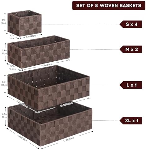 Posprica Woven Baskets, Storage Baskets for Organizing (Set of 8), Cube Baskets Bin Container Matching Storage Boxes Organizers for Pantry, Office, Shelves, Media-room