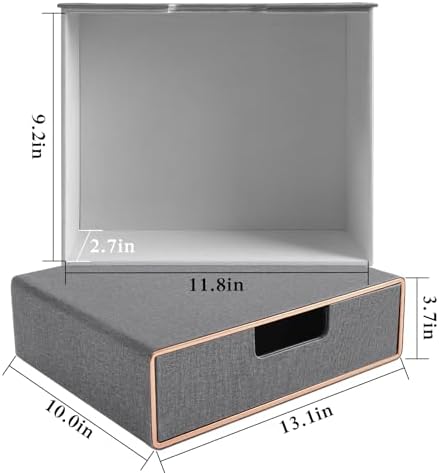 Stackable Organizer Drawer PU Leather Classic Handmade,Organize Home Office Desk Accessories and Sort Letter-Size Paper/a4 Document,Desktop Caddy with Drawers Storage,13.1x10x3.7inches,Grey