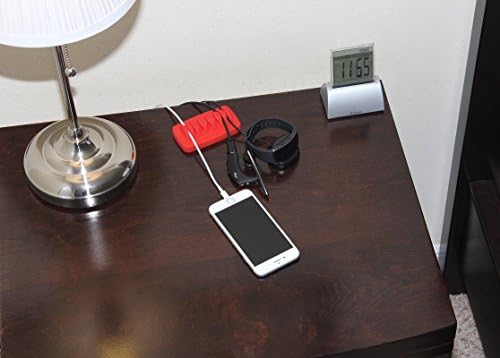 Heaviest Cable Organizer on the Market! Compact and Weighted Desktop Cord Holder for Desk and Nightstand, Eco-Friendly Silicone, No Bad Smell, Bundled with 4 Reusable Cable Ties! (Red)