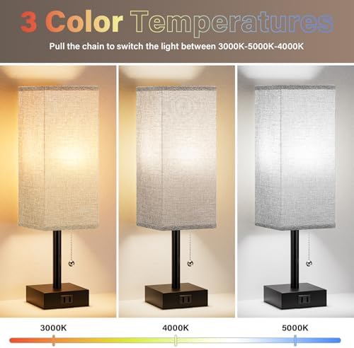 Fenmzee Bedside Lamp for Bedroom Set of 2 - Grey Table Lamp for Nightstand