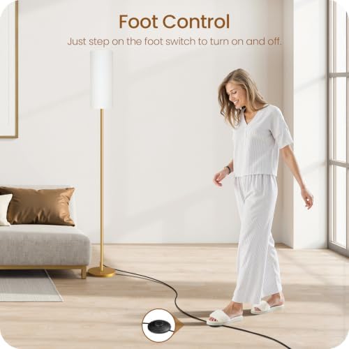 Dimmable Floor Lamp for Living Room with Remote and Foot Switch, Corner Floor Lamp, 64.4'' Standing Tall Lamp, 10W 900LM LED Bulb Included, 3000K-6500K, Linen Shade, Gold White, FCC Listed DCW06LD05W1