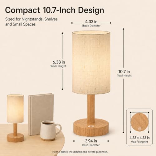 Small Rechargeable Cordless Table Lamp, Nightstand to Desk, Warm Oak