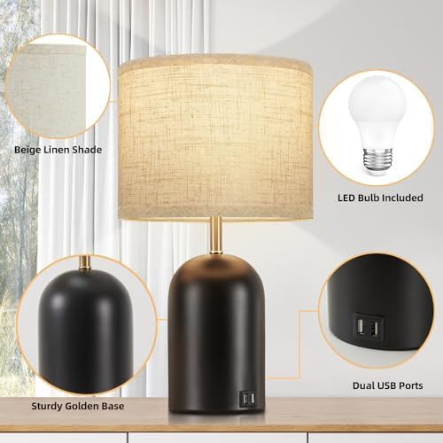 GyroVu Touch Control Table Lamps Set of 2, Black Bedside Lamps for Bedroom