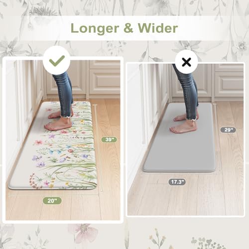 KIMODE Anti Fatigue Mats for Kitchen Floor,20"x39" White Floral Kitchen Rug