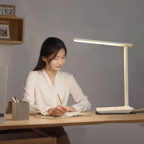 LED Desk Lamp, Foldable Eye Caring Table Lamp with Touch Control 5 Color Temperatures 5 Dimmable Levels USB Charging Port for Home Office Reading Study (White)