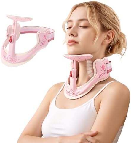 Neck Posture Corrector, Adjustable Cervical Collar for Pain Relief, Pink