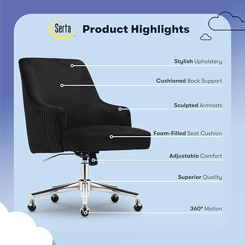 Serta Modern Vanity Chair with Chrome Base, Mid-Back Soft Velvet Desk Chair