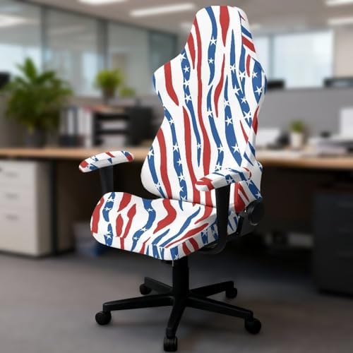 American Flag Zebra Print Gaming Chair Cover with Armrest Covers Stretch Non Slip Furniture Protector Washable Anti Dust Computer Chair Slipcover