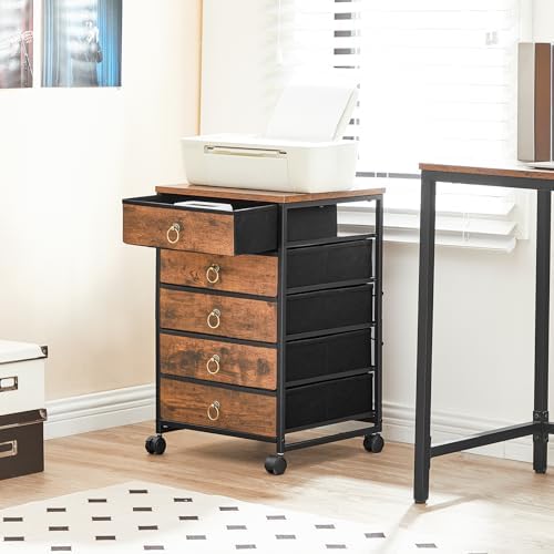 HOOBRO 5-Drawer Chest, File Cabinet, Office Cabinet with Drawers, Rolling Printer Stand for Living Room, Home Office, Nonwovens Drawer, Easy Assembly, Rustic Brown BF50WJ01