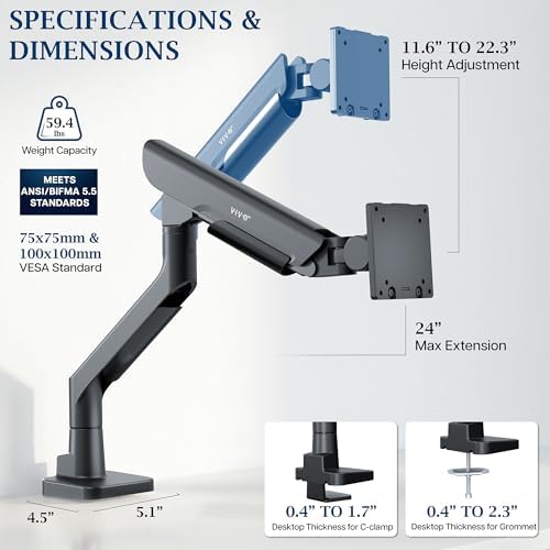 VIVO PRO Heavy Duty, Premium Ultra-Wide Monitor Tension Arm, Up to 57 inch Screens, Holds 59.4 lbs, Desk Mount Monitor Stand for Ultrawides, Black, PRO-ST157B