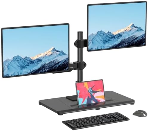 Pholiten Dual Monitor Stand with Wooden Base