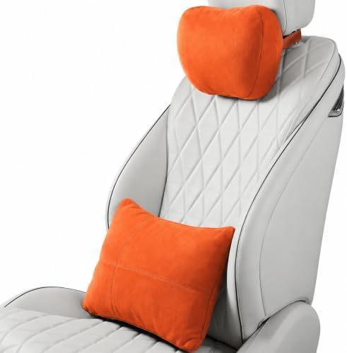 2 PCS Car Pillow for Driving Seat Soft Suede Headrest Neck & Lumbar Support
