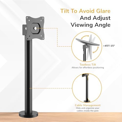 Mount-It! Fixed Height POS Monitor Mount – 19.7” Monitor Pole Mount for Retail Checkout Counters and Point of Sale Systems, Bolt-Down Base, VESA 75x75 & 100x100, Fits 13–32” Monitors, 33 lb Capacity