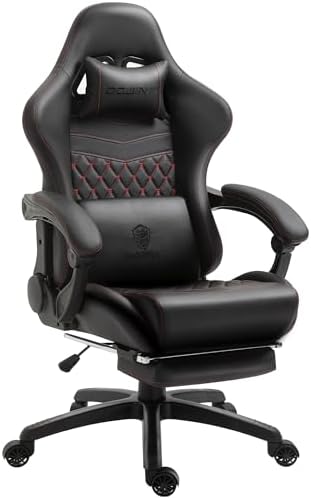 Dowinx Gaming Chair Big and Tall, Ergonomic PC Gaming Chair with Footrest & Massage, Racing Style Reclining Computer Chair for Adults, 400LBS Capacity - Heavy Duty Gamer Chair (Black)