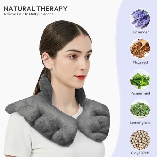 Microwavable Heat Pad for Neck and Shoulders, Warm Compress Wrap, Grey
