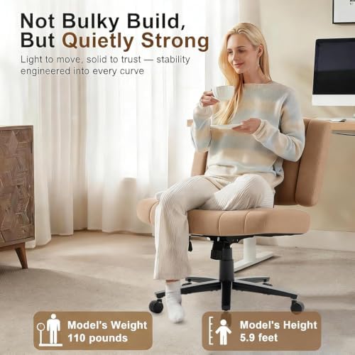 Vigosit Criss Cross Office Chair, Plush Oversized for Cross-Legged Sitting, Adjustable Arms & 360° Swivel Casters - for Home Office, Study, Gaming, Vanity, Comfortable Computer Chair (Brown)