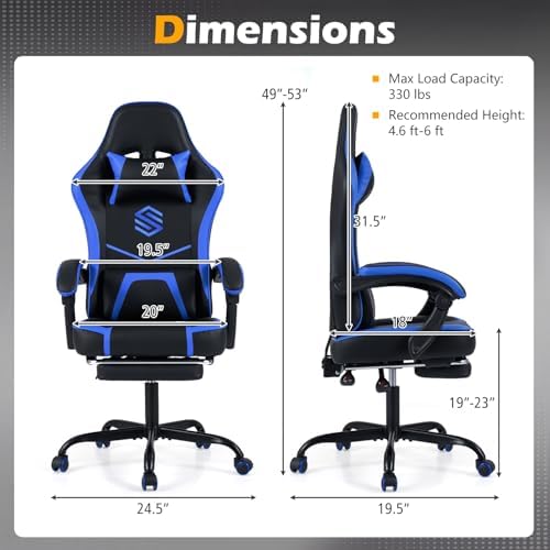 Giantex Gaming Chair, Height Adjustable Computer Desk Chair with Headrest, Lumbar Support, Linkage Armrests, Reclining Backrest & Footrest, Ergonomic Office Chair, Video Game Chair (Blue)