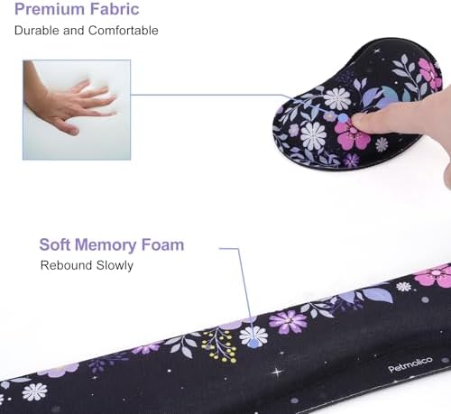 Petmolico Desk Pad Set with Wrist Rest for Keyboard & Mouse, Purple Floral