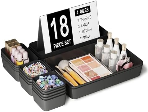 Drawer Organizers Bins 18 PCS for Bathroom Makeup Desk Office