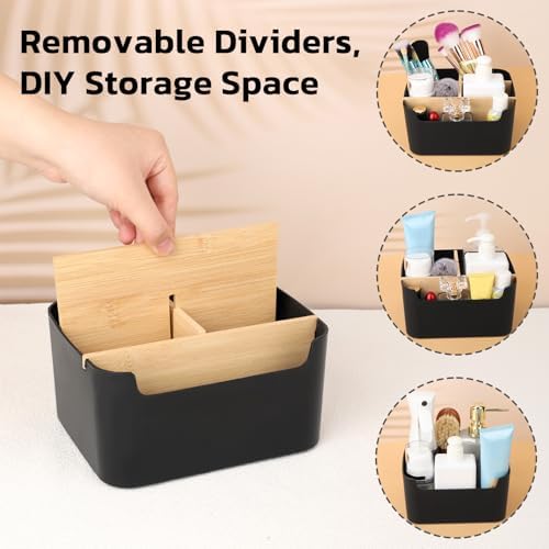 Segarty Black Desktop Organizer, Detachable Bamboo Remote Control Holder, Desk Storage Box Pencil Pen Holder Caddy for Office Home Bedside Nightstand Organization