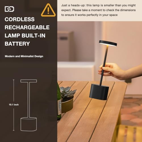 Cordless Rechargeable Table Lamp, 4000mAh Battery Operated, Black, 2 Pack