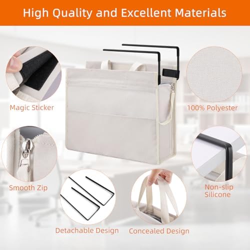 MASTLU Under Desk Hanging Storage Bag, Desk Organizer Storage, Office Side Storage Bag, Compatible with A4 Files, Detachable Handle Design, No Assembly Required, for Office Home School (Beige)