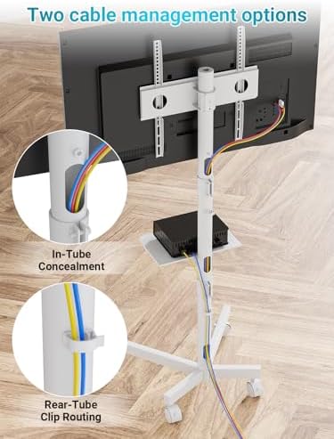 BONTEC Mobile TV Stand for 23-65 Inch TVs, Rolling TV Stand, White