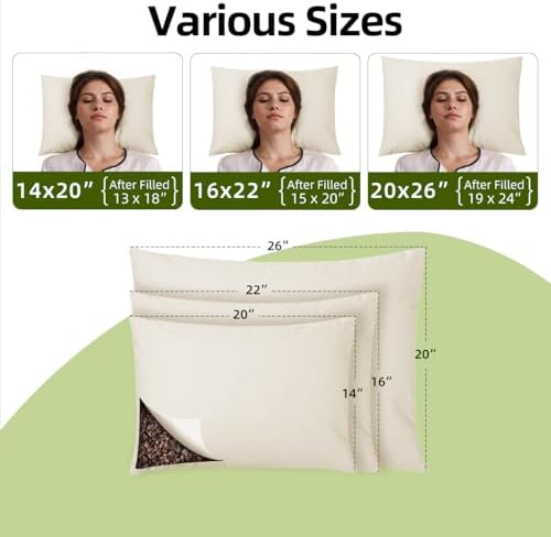 USlixury Organic Buckwheat Pillow 14x20, Adjustable Height, Neck Support