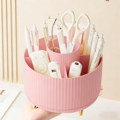 Pencil Pen Holder 5 Slots 360°Degree Rotating Pen Organizers for Desk Desktop Storage Stationery Supplies Cute Pencil Cup Pot Kids Desk Organizer for Office Home School（Pink 2）