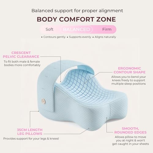 Knee Pillow for Side Sleepers, Alignment Pillow for Side Sleepers, Relief Hip & Sciatica Pain, Nourial Pillow Between Legs for Pregnant Women and Seniors (Blue)