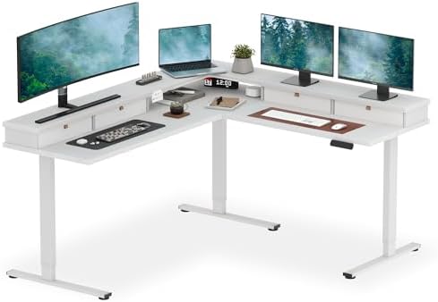 SANODESK 71x63 Electric L-Shaped Corner Standing Desk with 4 Drawers