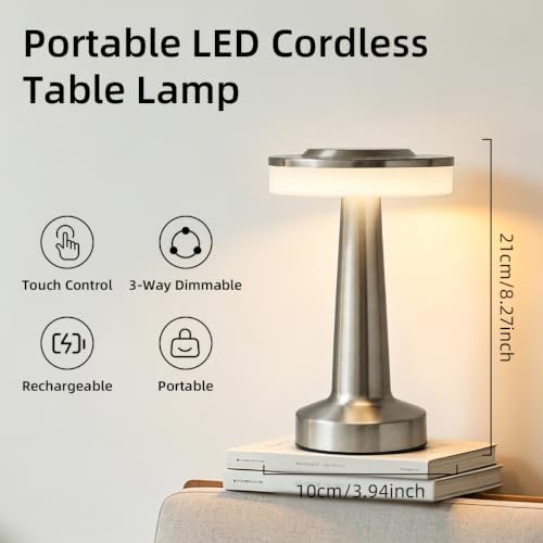 LED Portable Cordless Rechargeable Table Lamp,Silver