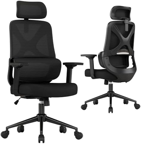 Mesh Ergonomic Office Chair with Lifting Armrests Home Office Desk Chair with Headrest and Backrest 90-150 Adjustable for Home, Office, Gaming, Student（Black）
