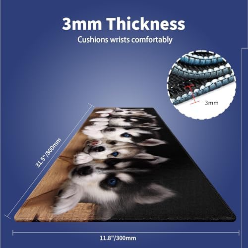 Cute Siberian Husky Puppies in Wooden Crate Large Mouse Pad, Pets Desk Mat