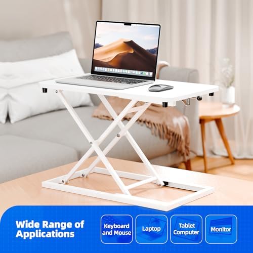 Standing Desk Converter 24 Inch, Height Adjustable Sit to Stand Desk Riser, Ergonomic Desktop Workstation for Laptop and Single Monitor, Home Office Computer Desk Riser-White