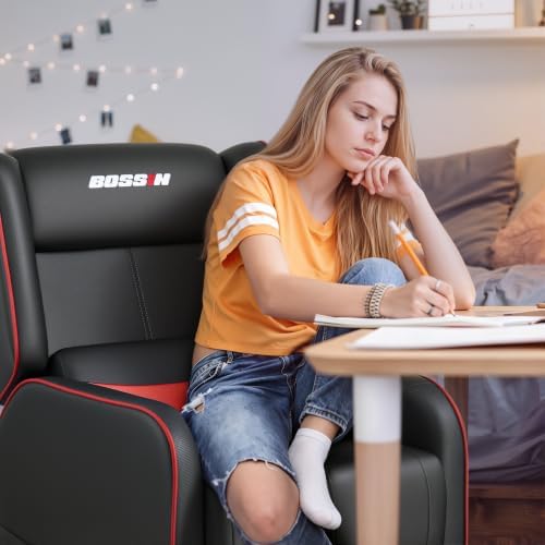 BOSSIN Gaming Recliner Chair for Adults 400lbs Racing Style Sofa Big and Tall PU Leather Recliner Seating, Modern Ergonomic Lounge Comfortable Home Movie Theater for Living Room(Red)