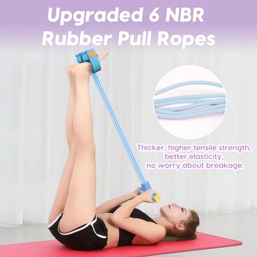 Pedal Resistance Band with Handles, 6-Tubes Natural Rubber Exercise Band