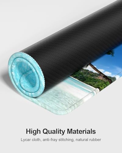Auhoahsil Large Mouse Pad with Wrist Rests for Keyboard & Mouse, Thick Soft Ergonomic Memory Foam Wrist Supports, Big & Long Desk Mat 35.5 x 15.7 in, for Office Gaming Computer, Beach and Trees